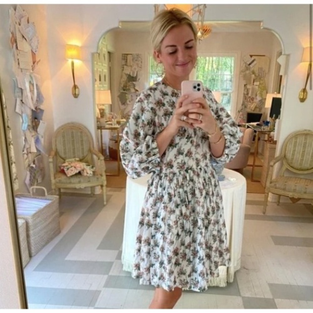 Emilia Wickstead Molly‎ Dress Mini Floral Roses Ribbon Cotton Pink Blue 6